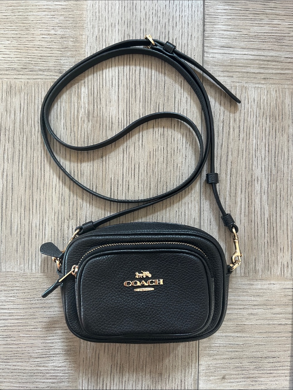 Coach Black Pebbled Leather Crossbody with Gold Logo